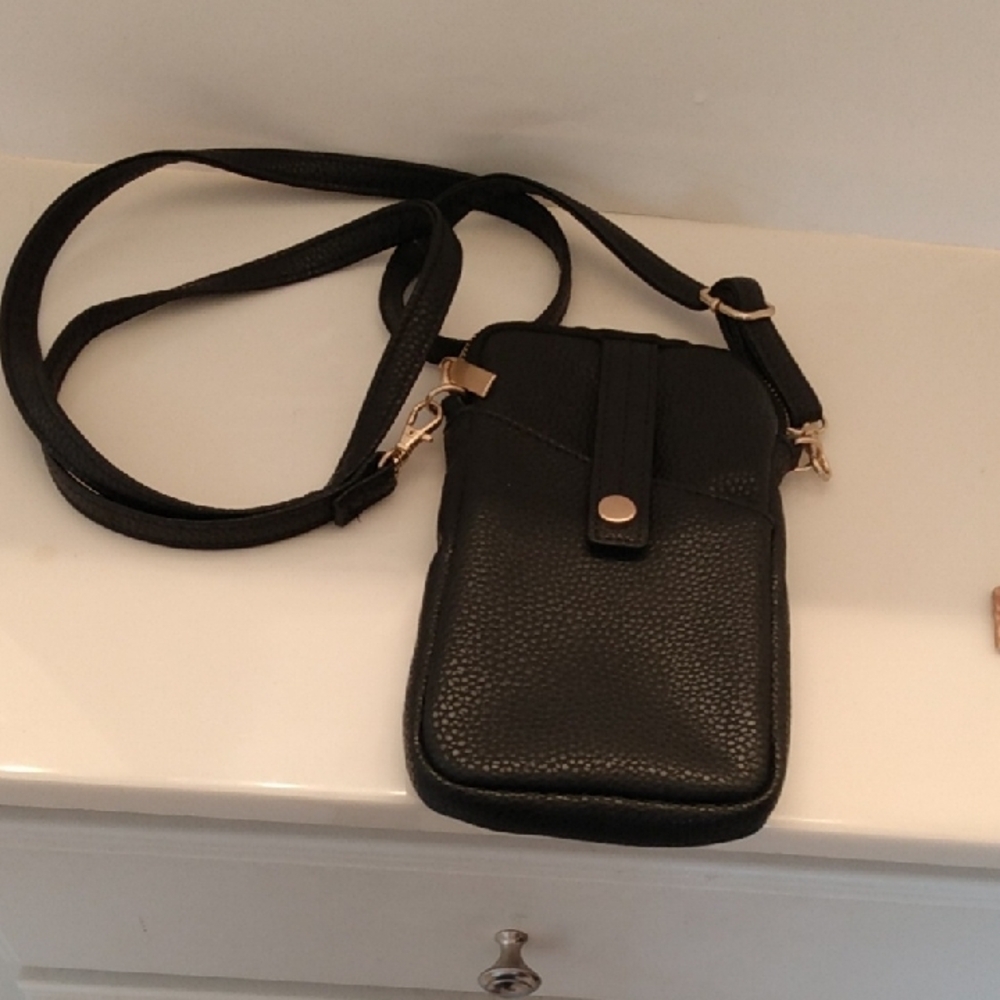 Black Mini Crossbody Bag phone Holder with Gold Accents NWOT